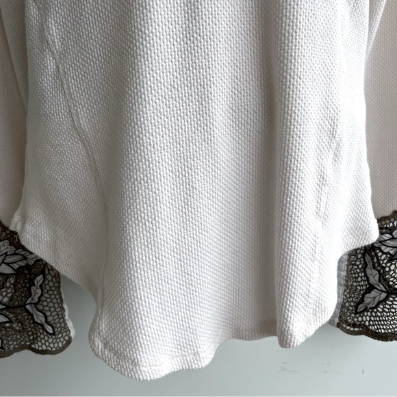 Free People Ivory Thermal Top with Embellished Sleeves Size L - Picture 7 of 10